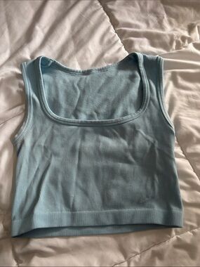 New Mix Light Blue Ribbed Square-Neck Crop Tank